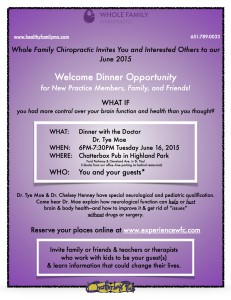 New Practice Members Final JPEG Dinner With the Doctor flyer for 06 2015